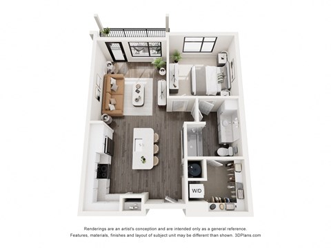 Floor plan for 1 bed, 1 bath, 740 sqft